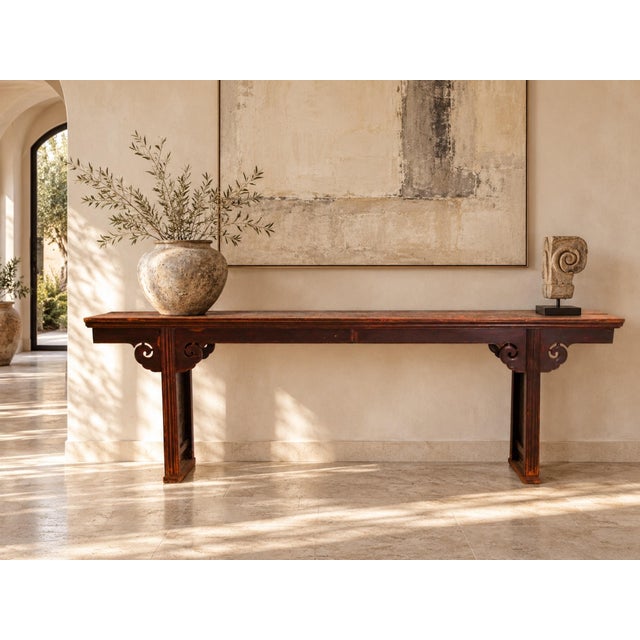 19th-Century Chinese Qing Dynasty Elmwood Altar Console Table, Shanxi, 107 Inches For Sale - Image 13 of 13