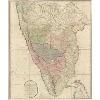 Large Decorative Colonial-Era Map of South India Peninsula of India, 1800 For Sale