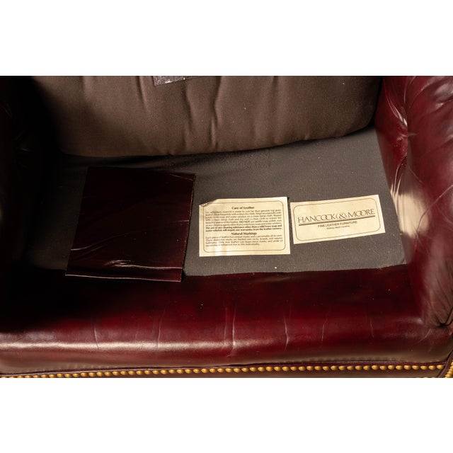 Vintage Tufted Leather Chesterfield Armchair and Ottoman Set in Burgundy For Sale - Image 10 of 12