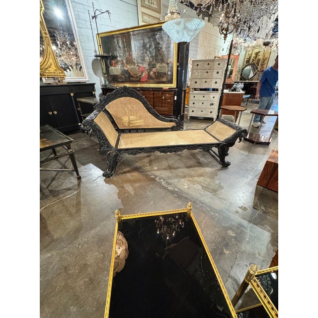 19th Century 19th C. British Colonial Carved Ebony Chaise For Sale - Image 5 of 10