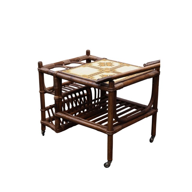 1960s Italian Bamboo & Rattan Tile-Top Drinks Trolley Bar Cart For Sale - Image 12 of 18