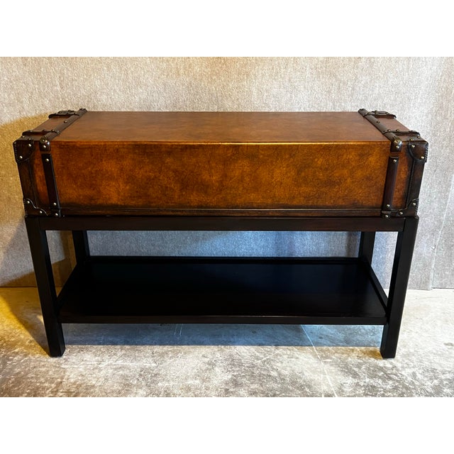 American Vintage Faux Leather Suitcase Console Table With 3 Drawers For Sale - Image 3 of 12