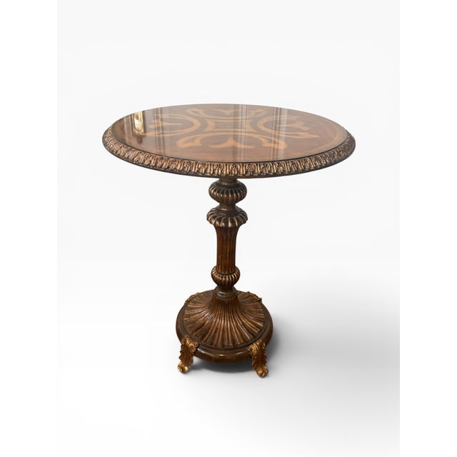 Maitland - Smith Maitland-Smith Handcrafted Regency Style Pedestal Hall Table With Brass Leaf Feet For Sale - Image 4 of 14