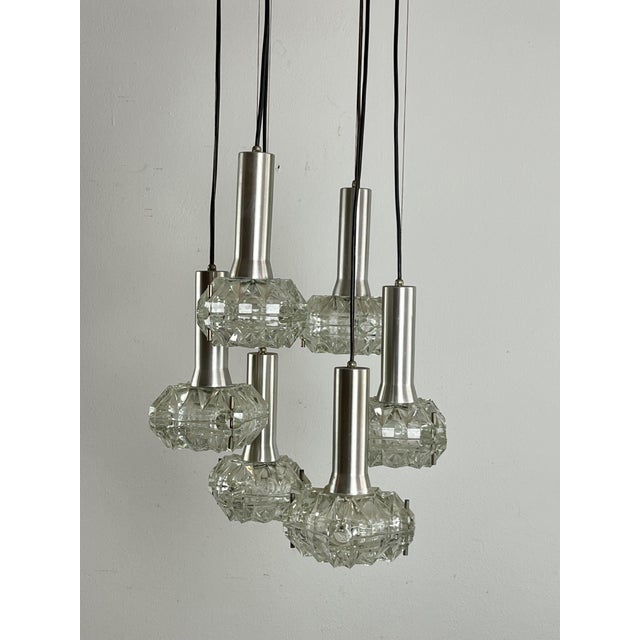1970s Italian 6-Light Cascade Steel and Crystal Chandelier, 1970s For Sale - Image 5 of 18