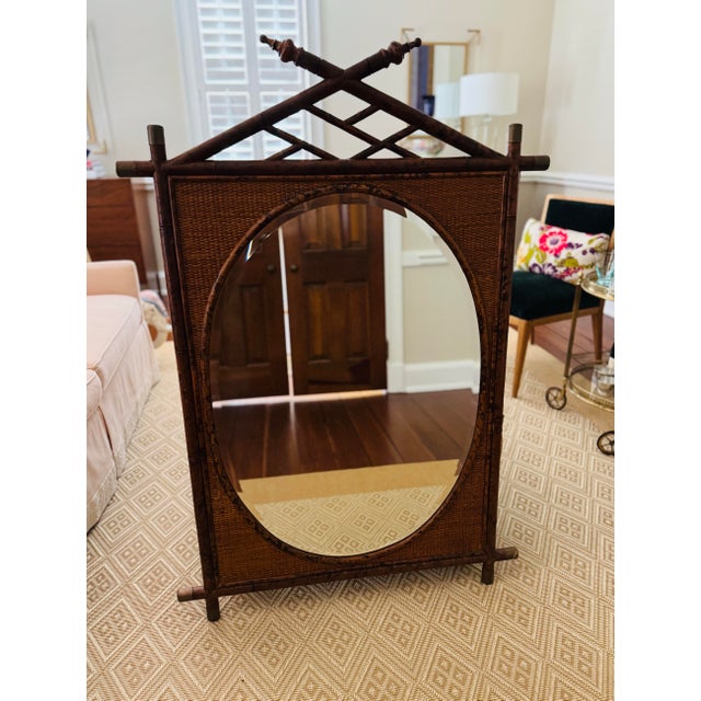 Vintage Large Bamboo and Grasscloth Mirror - British Colonial Style For Sale - Image 10 of 11