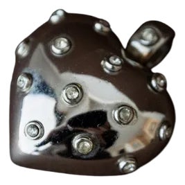 Vintage Pendant Heart in Plastic & Sterling Silver For Sale