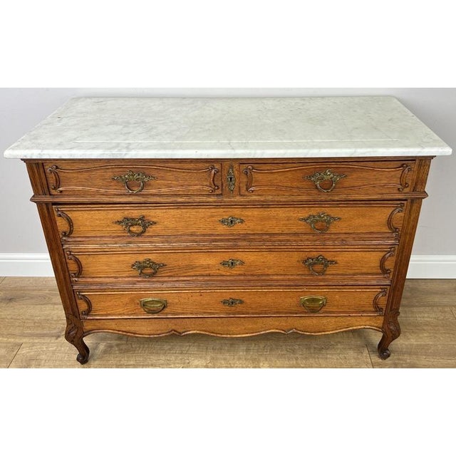 Antique French Oak Marble Top Chest of Drawers For Sale - Image 16 of 16