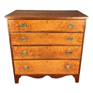 19th Century Burled Walnut and Cherry Four Drawer Chest For Sale
