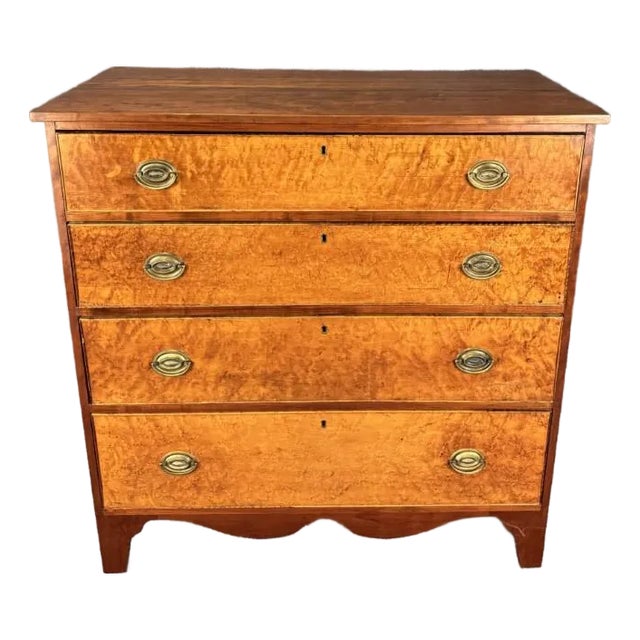 19th Century Burled Walnut and Cherry Four Drawer Chest For Sale