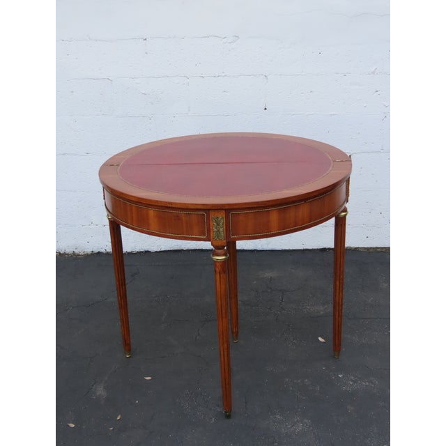 French Demilune Inlay Leather Top Console Flip Top Card Table 6916 For Sale In Miami - Image 6 of 18