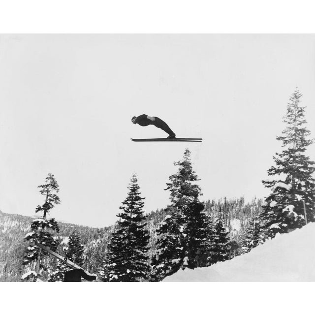1960 Winter Olympics - Ski Jump An unspecified ski jumper in flight during the 80-metre Special Jump, part of a trial...