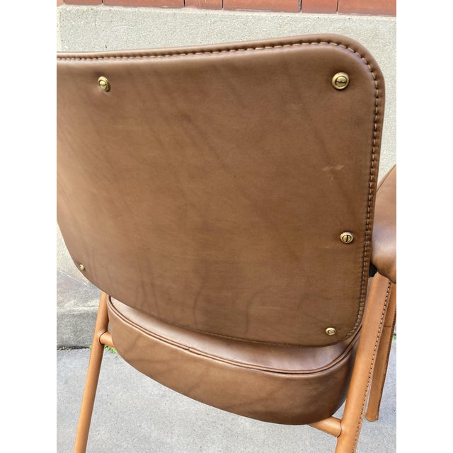Brown Leather-Covered Chair by Jacques Adnet, 1950 For Sale - Image 8 of 11