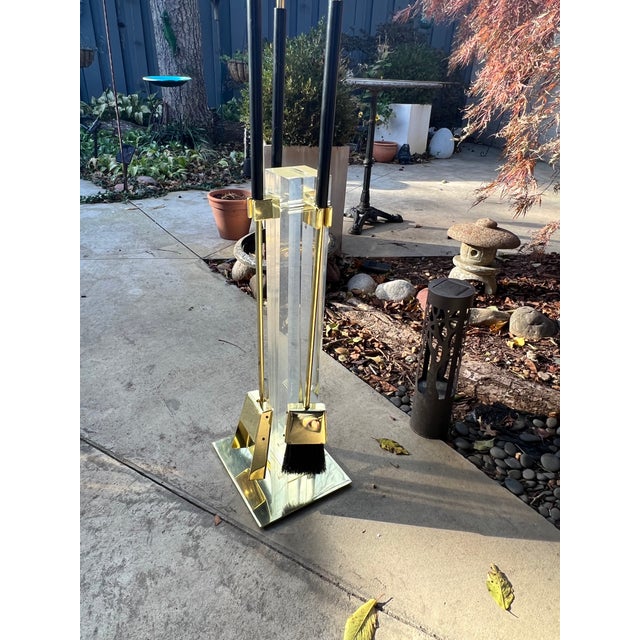 Alessandro Albrizzi, Brass and Lucite Fireplace Tool Set- 4 Pieces For Sale - Image 9 of 12