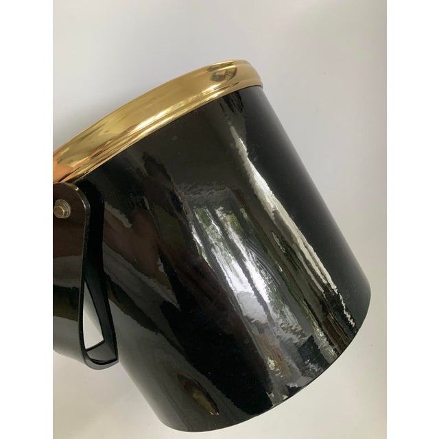 Metal Mid Century Georges Briard Glossy Black Vinyl and Lucite Ice Bucket With Tongs For Sale - Image 7 of 11