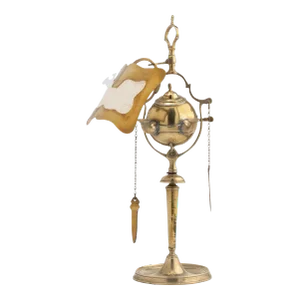 Italian Cast Brass Lucerne Two Burner Oil Lamp With Deflector, 1800