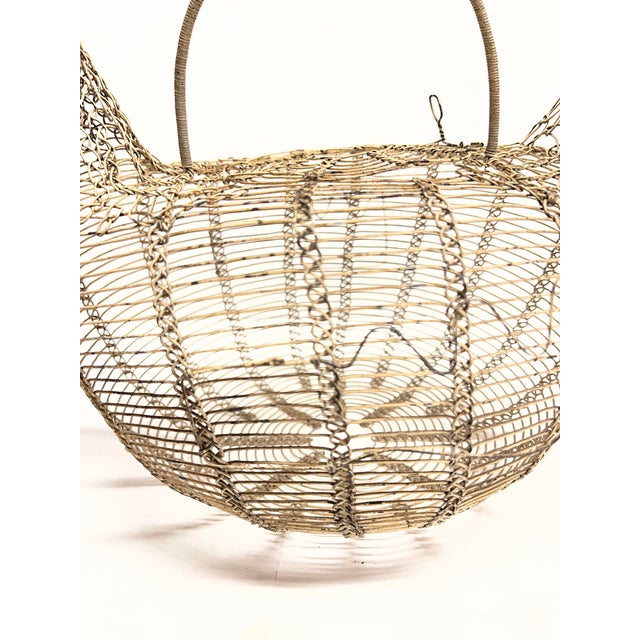 Metal Vintage Wire Folk Art Rooster Egg Basket For Sale - Image 7 of 9
