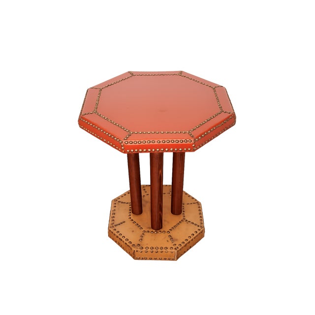 Brown Vintage Coffee Table in Beech Wood and Leather, 1920s For Sale - Image 8 of 8