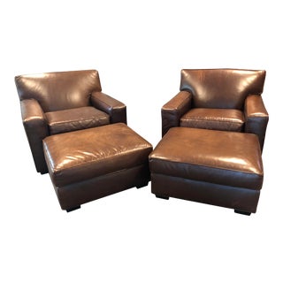 Mitchell Gold for Restoration Hardware Leather Club Chairs- 4 Pieces For Sale