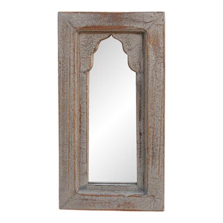Boho Slate Gray Indian Arched Mirror For Sale