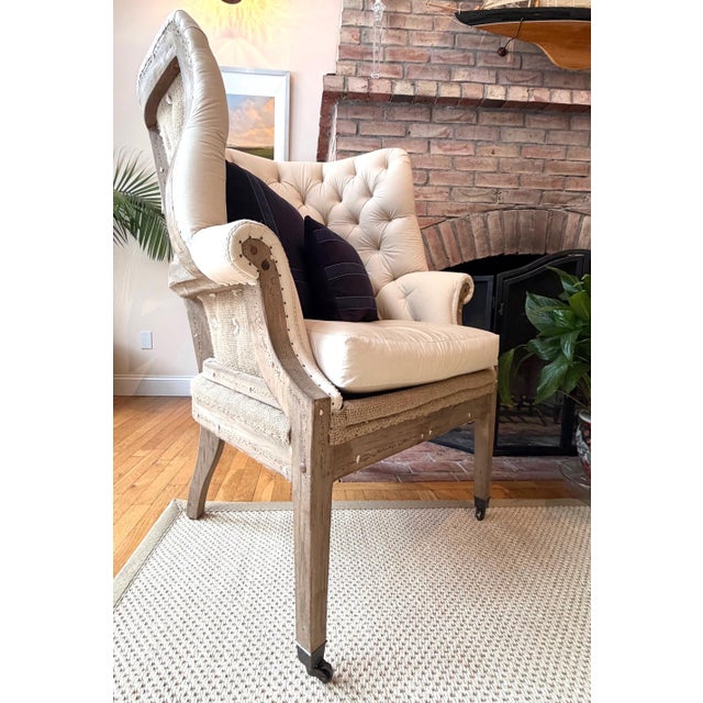 A Pair of Tufted Wingback Chairs in Ivory by Restoration Hardware Attributed to Ralph Lauren Heppelwhite Chairs For Sale - Image 11 of 18