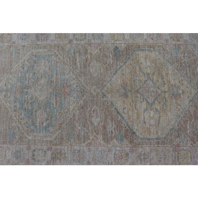 2020s Hand Knotted Modern Oushak on Light Taupe Background With Light Coral L. Blue For Sale - Image 9 of 12