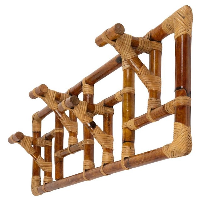 Mid-Century Modern Wall Coat Rack in Bamboo and Rattan, 1970s For Sale - Image 16 of 16