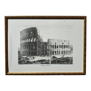 1980s Vintage Architectural Framed Print Engraving Rome Colosseum Italy G Balzar