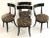 A Vintage Set of 4 Black Lacquered Hollywood Regency Klismos Dining Side Chairs with Gilt Accents and 8-way Hand Tied...