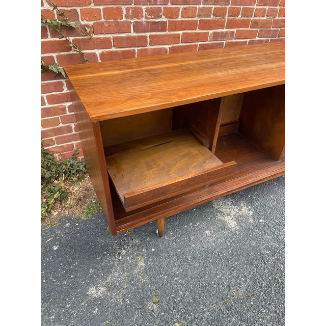 1960s Mainline by Hooker Credenza Mid Century Walnut & Cane With Reversible Doors For Sale - Image 12 of 12