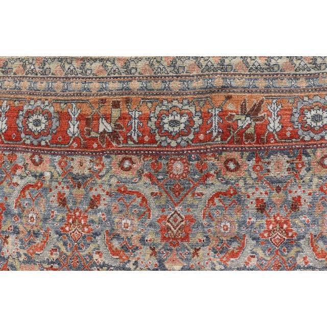 Antique Persian Bidjar Gallery Rug With Blue-Grey Field and Red Herati Design For Sale - Image 14 of 16