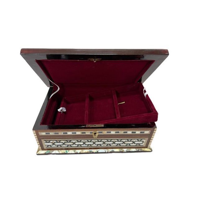 Handmade Wooden Jewelry Box Wood Trinket Storage Wood Box Mother of Pearl Inlay For Sale - Image 9 of 11