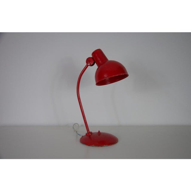 Metal Mid-Century Red Metal Table Lamp attributed to Kaiser, 1960s, Germany from Kaiser Idell / Kaiser Leuchten For Sale - Image 7 of 12