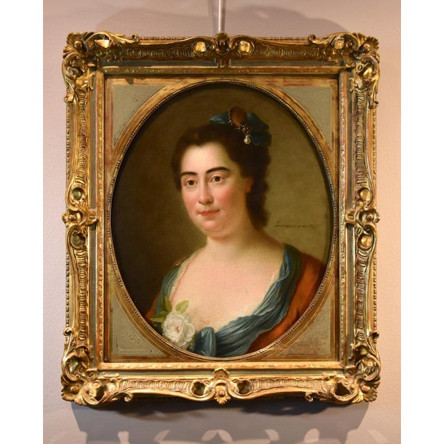 Jean-Baptiste Perroneau, Portrait of Lady Perroneau, 1760, Oil on Canvas, Framed For Sale - Image 10 of 10