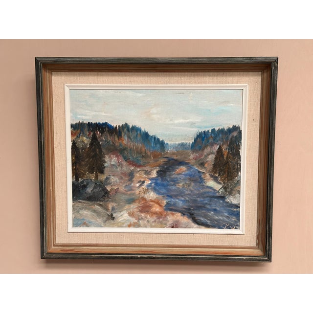 Kaj, Landscape with River and Forest, 1950s, Oil on Canvas, Framed For Sale - Image 8 of 18
