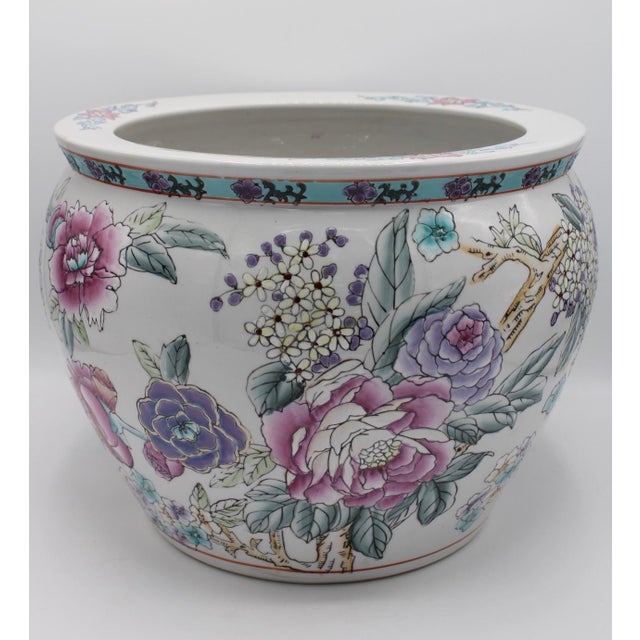 Large Antique Chinese Porcelain Lotus Flower Koi Fish Bowl Garden