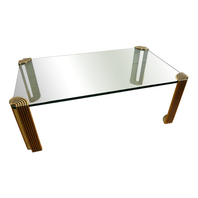 Modernist Art Deco Style Glass and Brass Coffee Table, 1980s For Sale