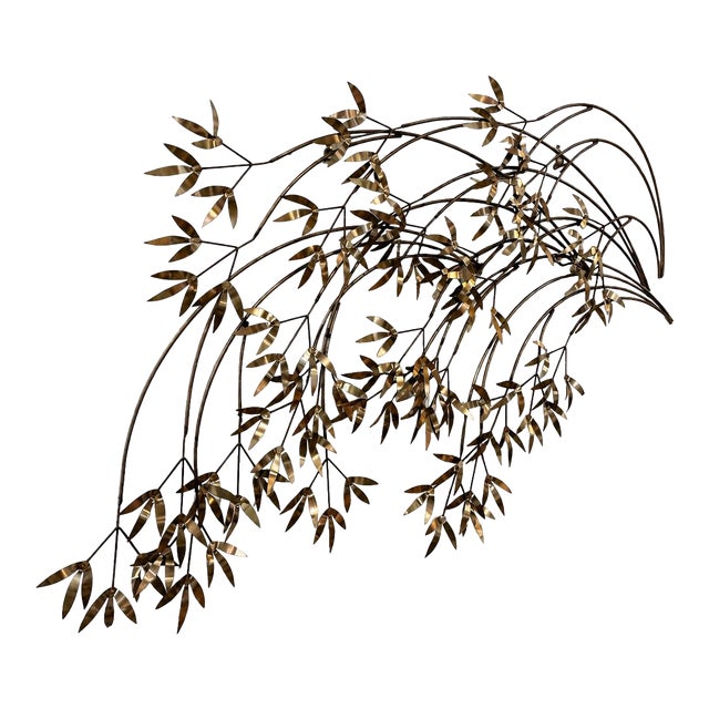 Signed Curtis Jere/Artisan House Brass Bamboo Leaves Wall Sculpture MCM For Sale