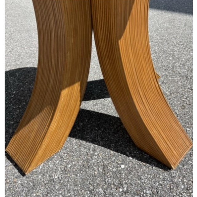Bamboo Pencil Reed Round Glass Dining Table For Sale - Image 9 of 12