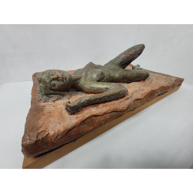 1990s Vintage Clay Art Nude Women Laying Sculpture Wall Hanging For Sale - Image 4 of 11