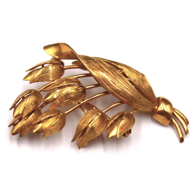 1990s Vintage Tiffany Co 18 Karat Yellow Gold Tulip Brooch Signed Italy For Sale - Image 5 of 9