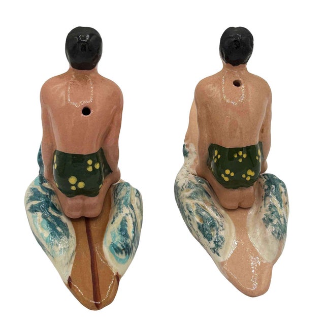 Mid-Century Modern Rare 1951 Twin Surfer Ceramic Salt & Pepper Shaker Set by Herman's For Sale - Image 3 of 6