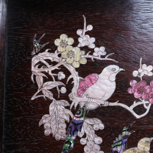 Brown Late 20th Century Square Wooden Tray With Mother-of-Pearl Bird and Blossom Inlay For Sale - Image 8 of 9