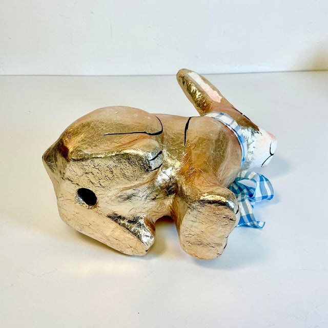 1980s Vintage Arts & Crafts Boho Chic Foil Covered Hand-Painted Papier Mache’ Bunny - Easter For Sale - Image 18 of 18