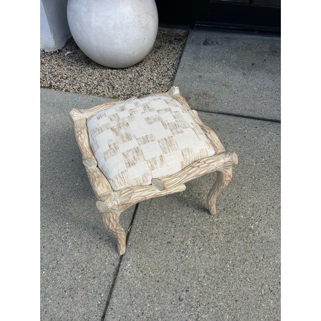Wood Vintage Faux Bois Wood Stool With Newly Upholstered Seat For Sale - Image 7 of 9