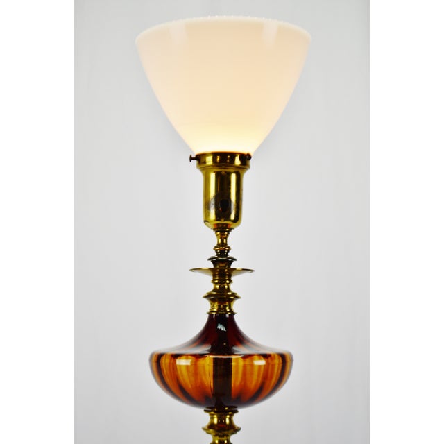 Mid Century Amber Glass Floor Lamp With Milk Glass Diffuser Chairish