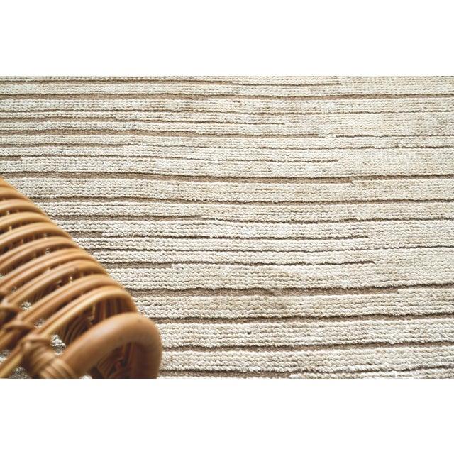 Wood Exquisite Rugs Mixed Texture Hand-Knotted New Zealand Wool & Bamboo Silk Beige Rug-9'X12' For Sale - Image 7 of 8