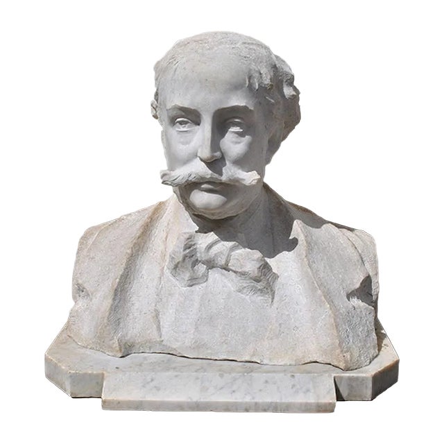 Marble Bust, Gentleman with Moustache, 19th Century For Sale