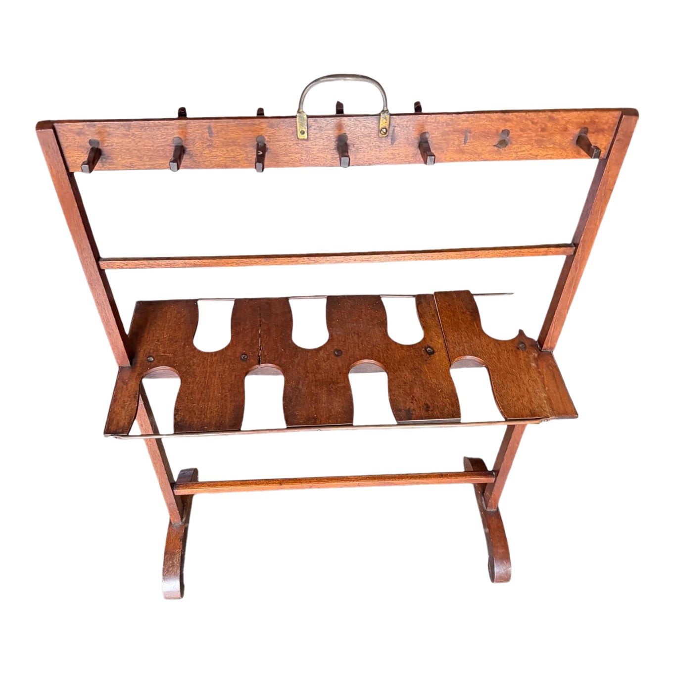 Antique Wooden Boot & Shoe Rack Stand With Brass Handle | Chairish