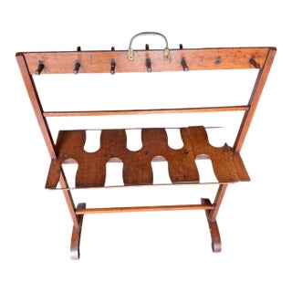 Antique Wooden Boot & Shoe Rack Stand With Brass Handle For Sale