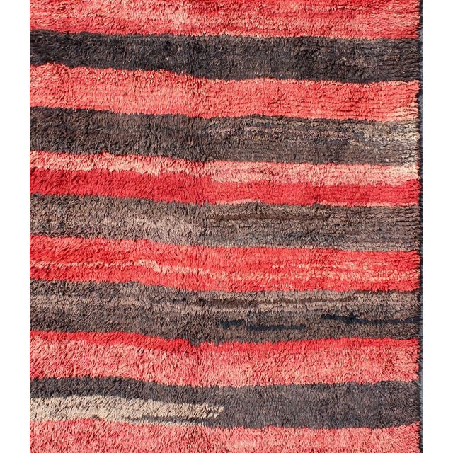 Vintage Tulu rug from Turkey in charcoal and red with stripe design, Minimalist design, Keivan Woven Arts/ rug EN-1042,...
